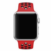 (38MM/40MM, レッド/ブラック)Apple Watch用バンド シリコン製 多空気穴通気性 スポーツ バンドApple Watch Series 6/5/4/3/2/1に対応_画像6