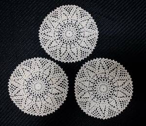  hand made # lacework [k Rossi . race doi Lee 3 pieces set ]25##40 ivory Coaster etc. 