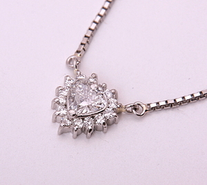 《質屋》Pt850/900★ハートシェイプ天然ダイア0.33ct+0.16ctペンダントネックレス★C-5270