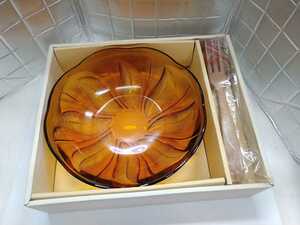  Showa Retro amber glass salad bowl large plate fork Pooh n attaching movie properties ... none amber color antique last 