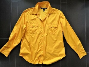 ■上質美品【 Club Monaco 】クラブモナコ高級光沢ポリエステルシャツ Lサイズ オレンジイエロー w496