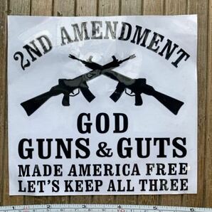 デカール黒】NRA: 2nd Amendment: God, Guns, & Guts make America Free: 約14x14cm: NRA Militia サバゲー 全米ライフル協会 AR-15 M-16
