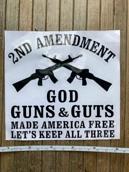 デカール黒】NRA: 2nd Amendment: God, Guns, & Guts make America Free: 約14x14cm: NRA Militia サバゲー 全米ライフル協会 AR-15 M-16