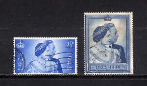 20E553 イギリス 1948年 国王ジョージ6世銀婚 夫妻肖像 2種完揃 使用済