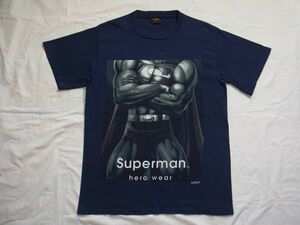 ☆ 90s USA製 ビンテージ Superman スーパーマン hero wear Tシャツ sizeL ネイビー ☆古着 映画 DC COMICS オフィシャル BATMAN 80s OLD