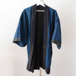 野良着 古着 藍染 縞模様 着物 ジャパンヴィンテージ 大正 昭和 リメイク素材 Noragi Jacket Indigo Kimono Japan Vintage Stripe Plain
