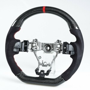スバル用 レヴォーグ WRX STI用 D型 ステアリング ホイール ハンドル カーボン×本革スエード×赤い輪デザイン