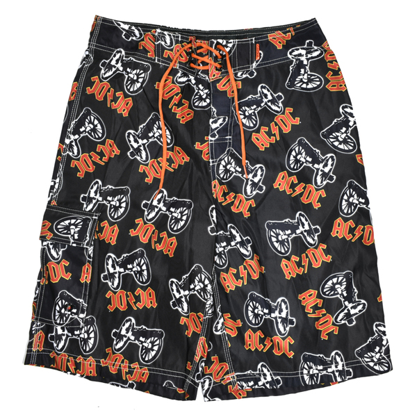 90s 00s ロックバンド AC/DC ナイロン ショートパンツ ボード ショーツ 30 ハーフパンツ USA 古着 ドラゴンフライ サーフ ビーチパンツ
