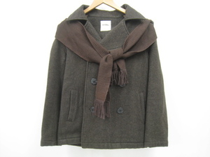 BRAITONE brighton wool pea coat muffler attaching hood Brown L size 