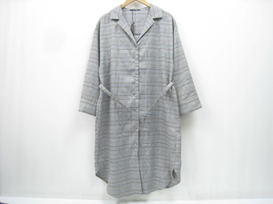 one way One Way . collar wide sleeve gown open color check pattern Glenn check shirt One-piece M size 