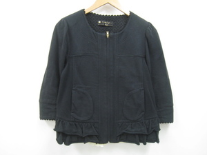 franche lippee black フランシュリッペブラック ノーカラー コットン ジャケット 七分袖 フリル レース 黒 Mサイズ