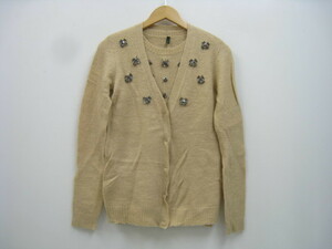 STILE BENETTON Benetton ensemble cardigan no sleeve knitted mo hair wool .biju- beige size S