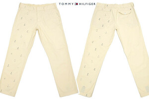 K-2557★TOMMY HILFIGER トミーヒルフィガー★正規品 生成り色 マリン イカリマーク 片側プリント ストレート チノ パンツ 36