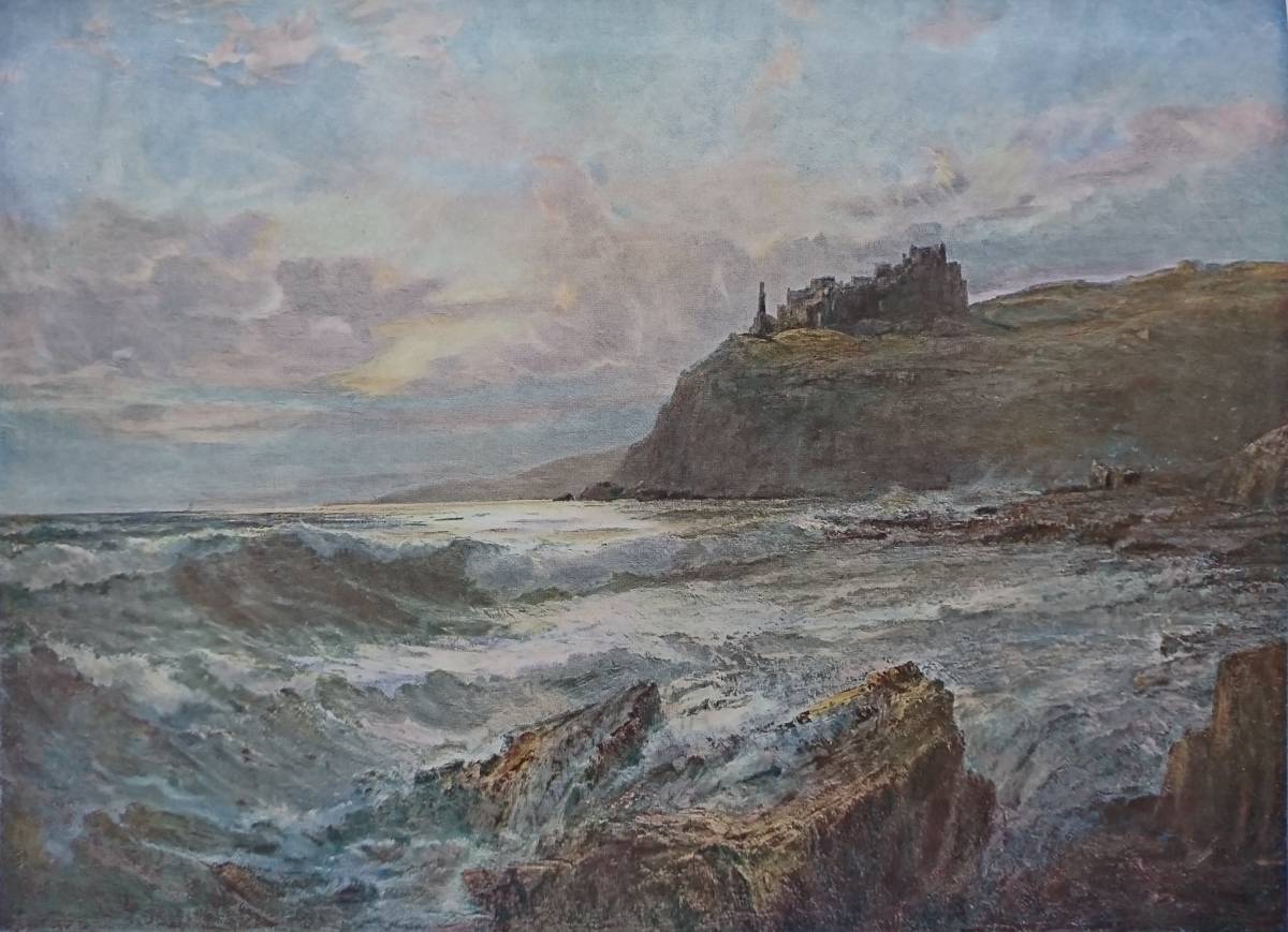 Tantallon-Schloss, Tantalon-Schloss, Edwin Haves, Aus einem britischen Kunstbuch von vor 100 Jahren, Gerahmt zum Neupreis, Malerei, Ölgemälde, Natur, Landschaftsmalerei