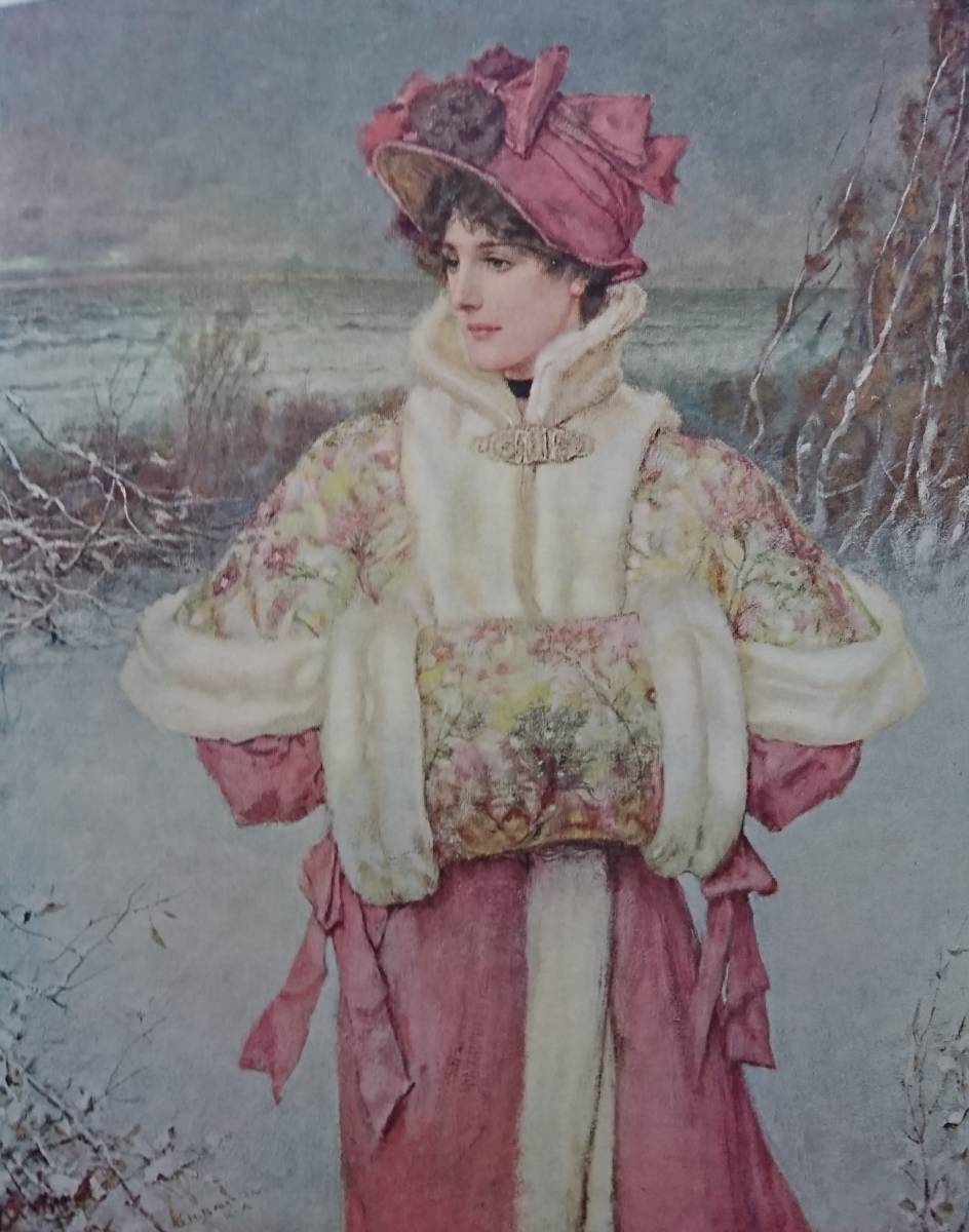 La dama de las nieves, GHBoughton, George Henry Boughton, De un libro de arte británico de hace 100 años., Enmarcado a nuevo precio., obra de arte, cuadro, retrato