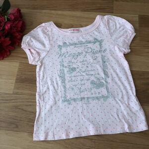 mezzo piano Mezzo Piano lady`s short sleeves T-shirt cut and sewn 110 pink polka dot silver ribbon cherry 