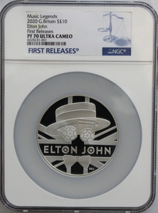 2020年 イギリス ミュージック・レジェンド エルトン・ジョン 5オンス 10ポンド 銀貨 PF70 ウルトラカメオ Firsst Releases!!