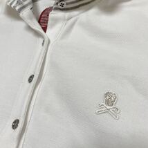 MARK&LONA （マークアンドロナ）スカル刺繍　長袖　コットン混　レディース　鹿の子ポロシャツ　ホワイト　サイズS マーク&ロナ ゴルフ_画像3