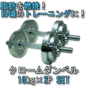 クローム仕上げ シンワ クロームダンベルセット10kg×2 STW-037