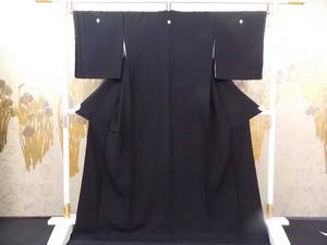  kimono now former times 2520 black. . equipment silk highest grade . after crepe-de-chine ground . mourning dress kimono .. thread attaching unused goods length 166cm.