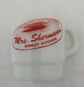 ファイヤーキング Fire King “ミスター シャーマンズドーナツ キッチン“ ”Mrs. Sherman‘s DONUT KITCHEN” スタッキングマグ