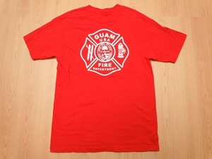 グアム 消防署 Tシャツ M★赤 古着 即決★e