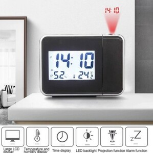 Mz1557:プロジェクションアラーム時計 デジタル時計 プロジェクター液晶大画面 温度日付表示 ホーム オフィス