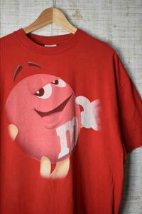 ☆ビッグサイズ US古着 m＆ｍ エム＆エム キャラクターＴシャツ デカ イラストプリント レッド赤【XL】コットン　　　　　◆3010◆