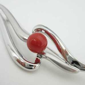 【TOP】血赤珊瑚 サンゴ 9.22mm ブローチ ルース 根付 u584.