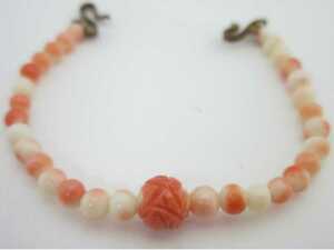[TOP] peach .. coral feather woven cord kimono small articles loose netsuke i815.