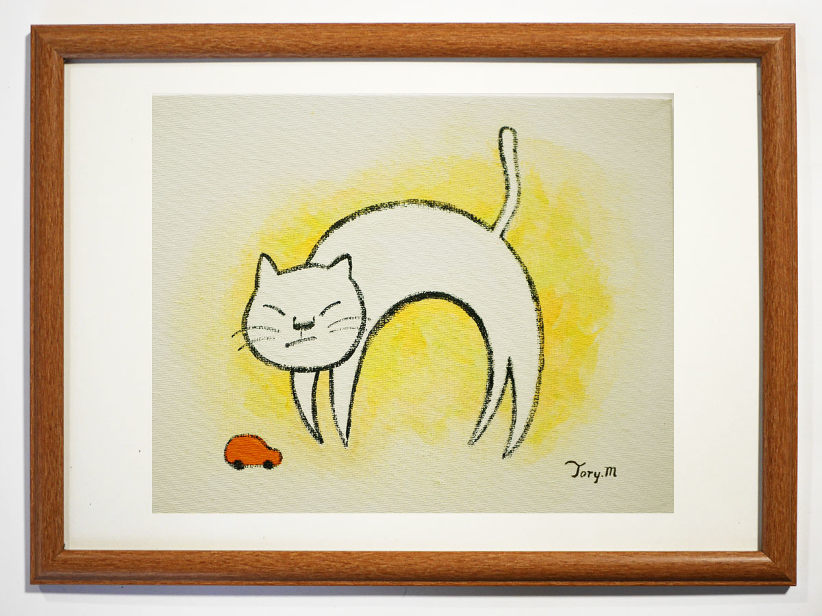 ◇ [لوحة أكريليك مرسومة يدويًا] Torymanz (Seichiro Aoki) Shinsaku White Cat/رقم 002 F3 الحجم *لوحة قطة, عمل فني, تلوين, أكريليك, الغواش