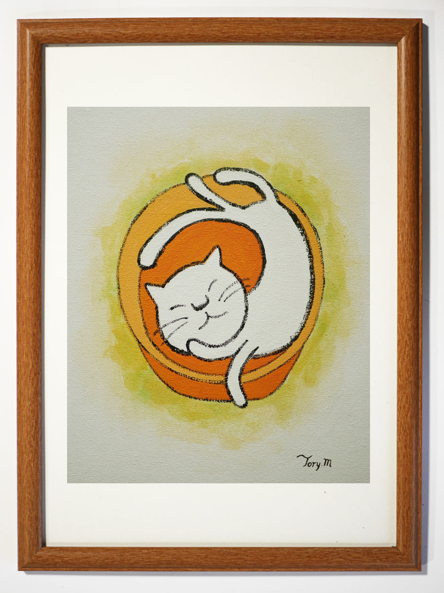 ◇ [Рисованная акриловая картина] Ториманц (Сейчиро Аоки) Синсаку Белый кот/№ 001 Размер F3 *Картина кошки, произведение искусства, рисование, акрил, гуашь