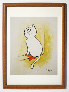 Art hand Auction ◇[손으로 그린 아크릴 그림]Torymanz(아오키 세이이치로) 순정 작품 White Cat/No.004 F3 사이즈 *고양이 그림, 삽화, 그림, 아크릴, 깊은 상처