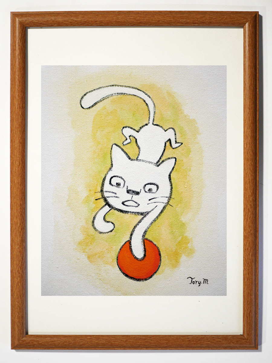 ◇ [Рисованная акриловая картина] Ториманц (Сейчиро Аоки) Синсаку Белый кот/№ 006 Размер F3 *Картина кошки, произведение искусства, рисование, акрил, гуашь