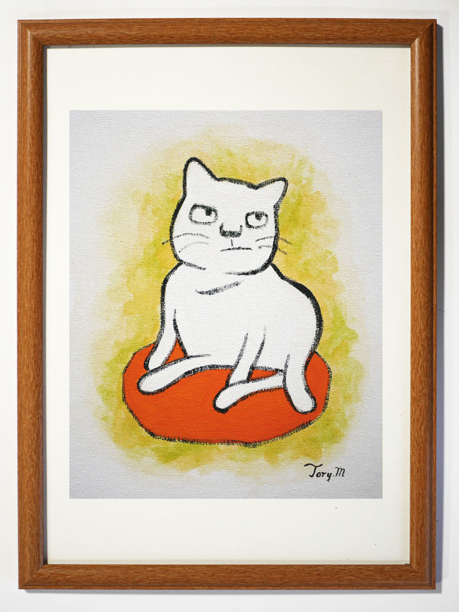 ◇ [Pintura acrílica dibujada a mano] Torymanz (Seichiro Aoki) Shinsaku White Cat/No.007 F3 tamaño *Pintura de gato, obra de arte, cuadro, acrílico, gouache