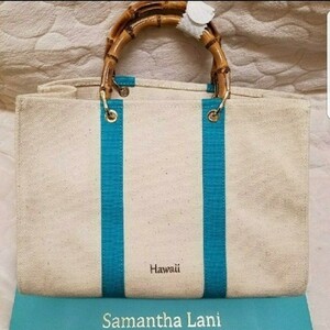 【ハワイ限定】Samantha Lani ホワイト×ターコイズ ハンドバッグ 大