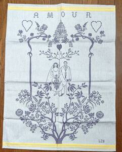1 フランス製 綿100%ティータオル (52㎝×70㎝)The Amour Tea Towel wedding congratulations. Made by Tissage-Moutet in France.