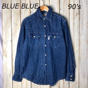 90s BLUE BLUE ブルーブルー ウエスタン デニムシャツ S程度 ボーイズ オールド インディゴ 日本製 HRM 聖林公司 boys ●138