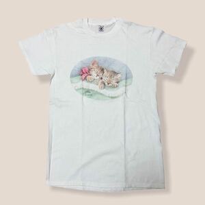 90s vintage Art Tshirt BOB HARRISON 猫 M