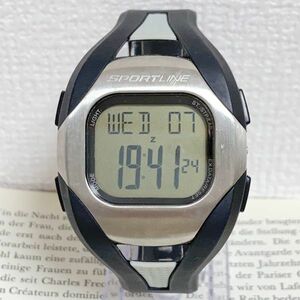 ★SPORTLINE 多機能 デジタル メンズ 腕時計★ スポーツライン クロノ タイマー シルバー 稼動品 F4295