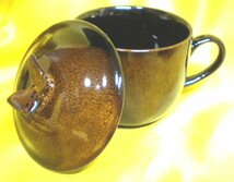 売切 蝶蓋付 マグカップ 2客組 黄色　茶色 未使用保管品 箱無 、寸法：φ88×H93mm持ち手28mm、容量：220ml_画像5