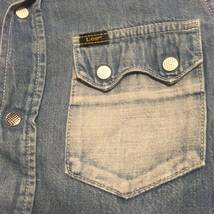 2105ビンテージ レプリカLeeリー×シェルCher赤タグDENIMデニム ウォッシュ加工マチ付き斑点ボタン ウエスタンシャツ ダンガリー_画像5