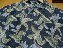 即決　ハワイ　reyn spooner　レインスプーナー　アロハシャツ　紺色　花・葉っぱ柄　ＸＬ35_画像1