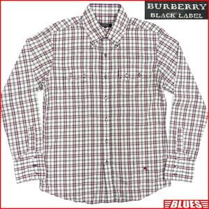 即決★BURBERRY BLACK LABEL★メンズM 廃版 チェックシャツ バーバリーブラックレーベル 2 ウエスタンシャツ 三陽商会 ナイト刺繍 長袖