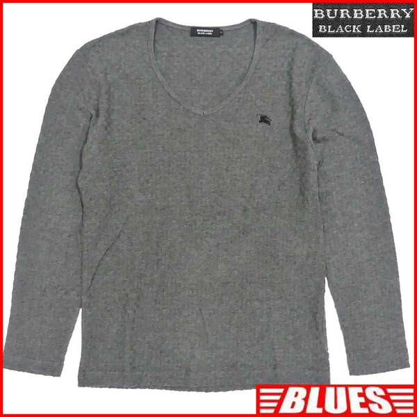 即決★BURBERRY BLACK LABEL★メンズM 廃版 ロングTシャツ バーバリーブラックレーベル 2 グレー チェック織 三陽商会 ナイト刺繍 長袖