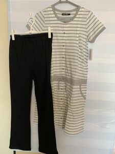 border maternity short sleeves pyjamas top and bottom set S gray [KAE-81]