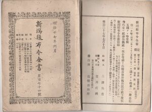 N21050653○新潟県布令全書 明治27年6月第174○消防組細則制定・提灯旗の絵図○西蒲原郡地蔵堂町薬剤師大平与三郎に薬用阿片売買の特許