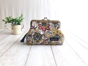 がま口ポーチ/エスニック花柄【ハンドメイド】