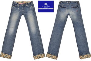 K-2580 ★ Бесплатная доставка ★ Красота ★ Burberry London Blue Label Burberry ★ Подлинный Sanyo Shokai Vintage Обработанные джинсовые джинсы W24
