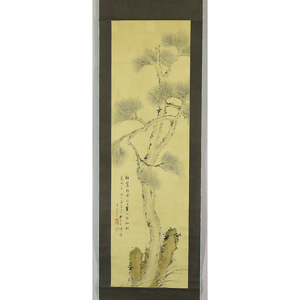B-1220 [Genuine] Mori Hisahiko, hand-painted silk scroll, Old Pine Tree, hanging scroll/literati painter, Bungo, Hita, Nanga, Mori Shushou's eldest son, calligraphy and painting, Painting, Japanese painting, Landscape, Wind and moon